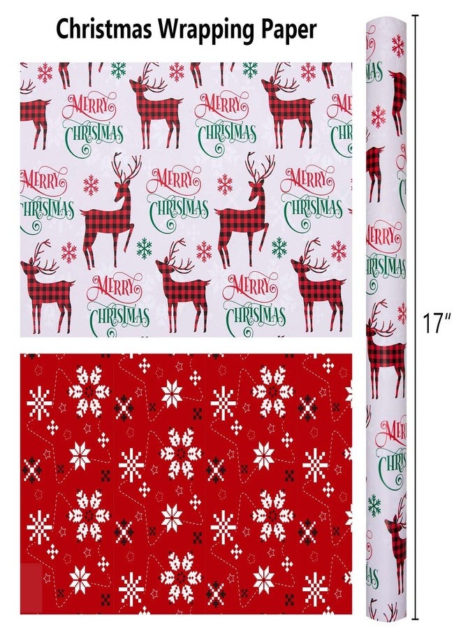 MAYPLUSS Christmas Wrapping Paper Roll - 17IN X 33FT - Gift Wrapping Paper Featuring Merry Christmas Reindeer Reversible Snowflake for Kids, Holiday, New Year - Image 4
